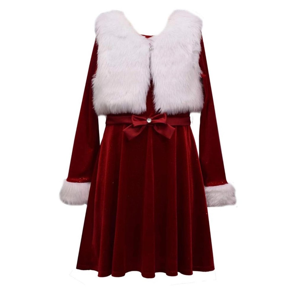 2 pieces Girls Christmas Santa Dress & faux fur vest NWT